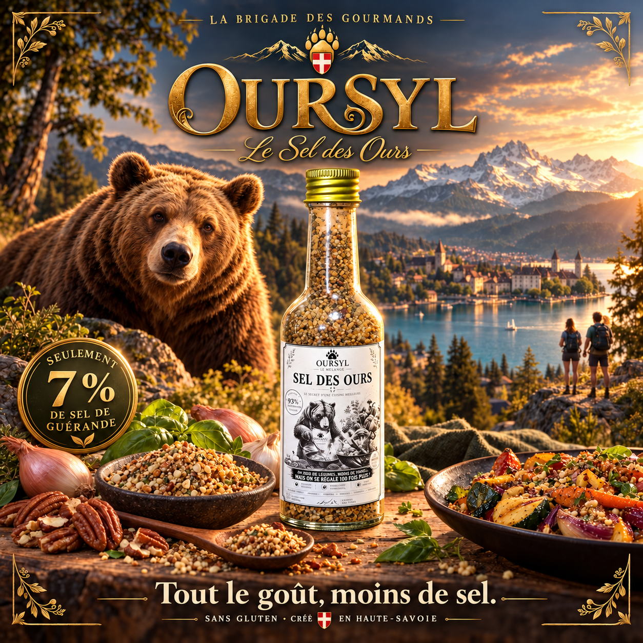 OURSYL, le Sel des Ours : fiole, ours et montagnes de Haute-Savoie